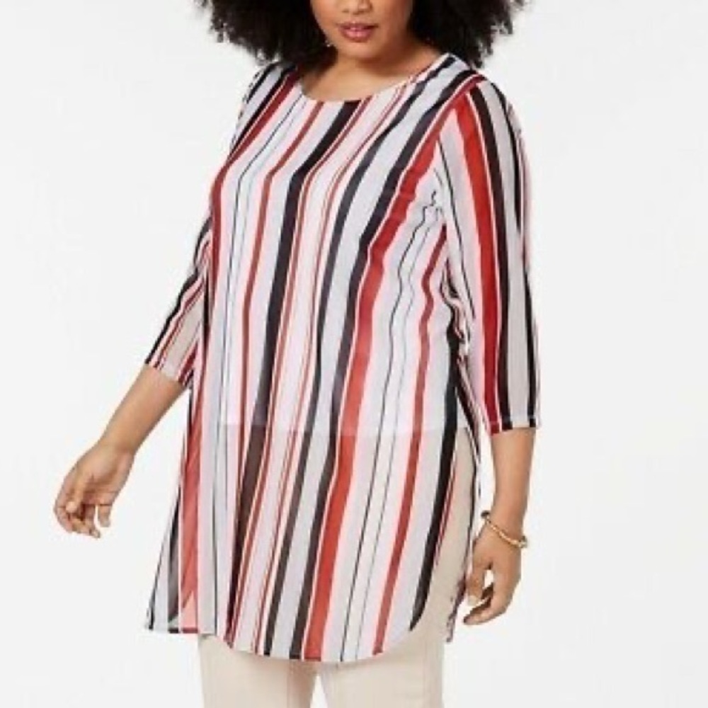 Alfani Striped‎ Sheer Mesh Tunic